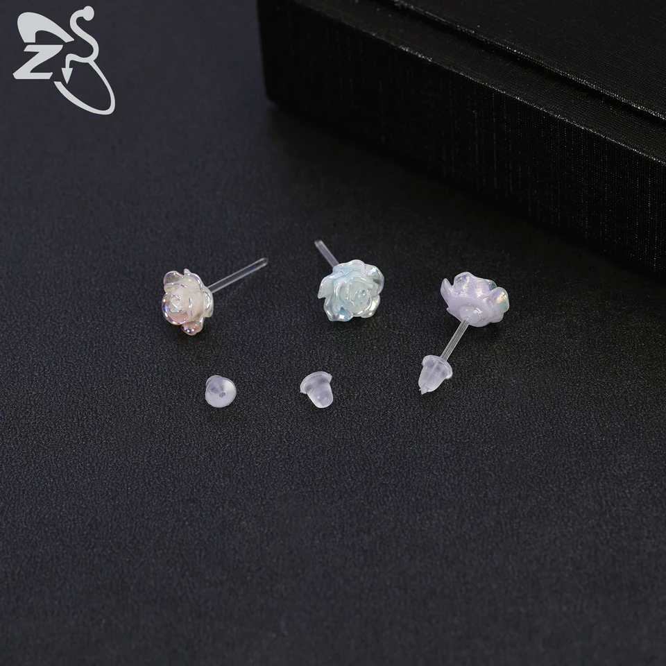 Lot De 6 Paires De Boucles D'oreilles Fleurs En Plastique - Clous Fantaisie, Neuf Sans Emballage
