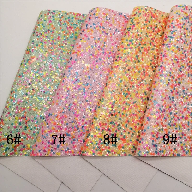 Description Picture 4 of itemPastel Colors Chunky Glitter Vinyl Fabric Sheet Felt Backing Synthetic Leather Faux Vinil For Bows Earrings DIY A4 SIZE T570A