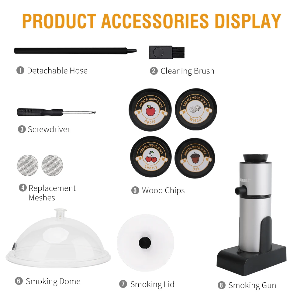 BORUiT New Smoking Gun Cold Smoker Generator Set BBQ Wood Chips For Smoking Cooking Meat Burn Smokehouse Cooking for BBQ Grill