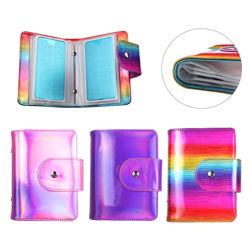 

20Slots 6*12cm Holographic Flash Laser Nail Stamping Plate Storage Bag Case Holder Rectangular Manicure Nail Art Plate Organizer