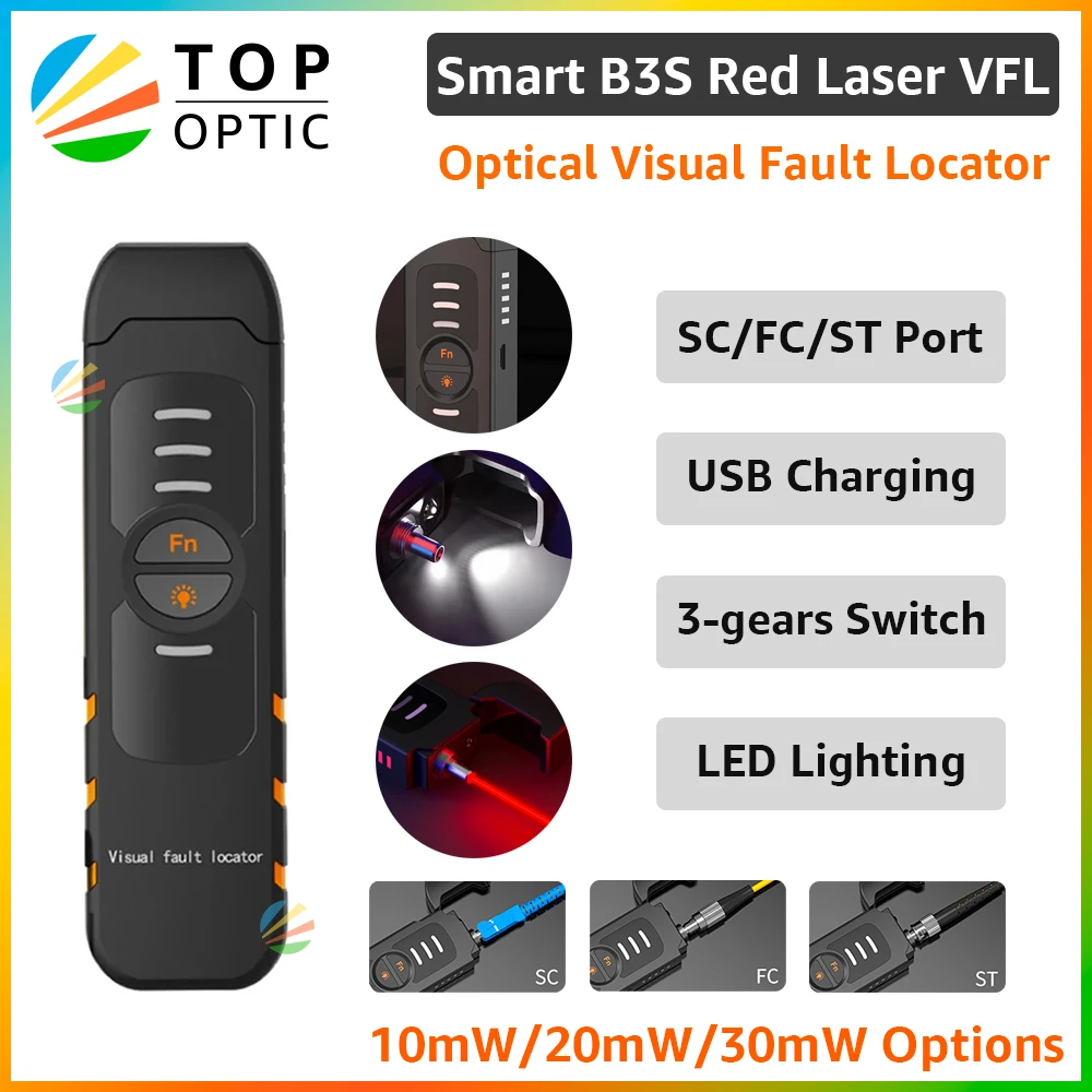 

B3S Visual Fault Locator Optical Fiber Red Light Pen for Network Cable Test Optic Source Tester Detector Meter 30mW 20KM VFL