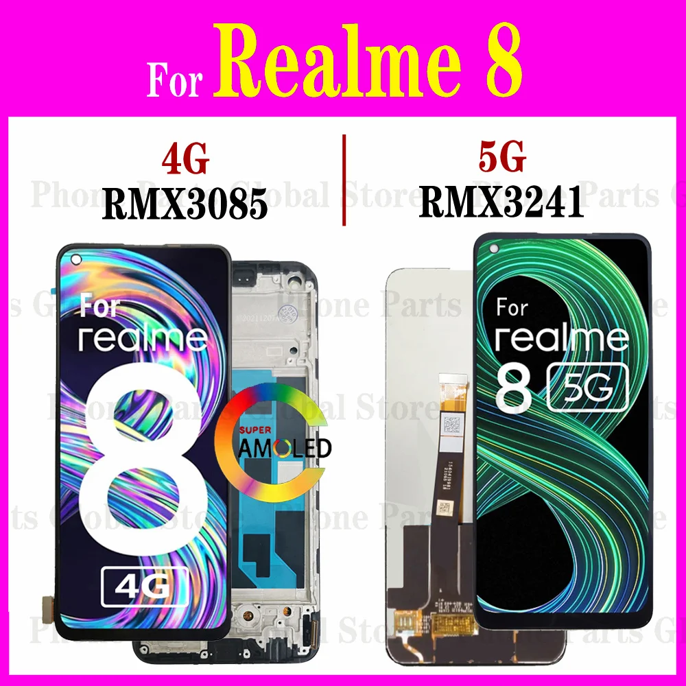 ЖК-дисплей с рамкой для OPPO Realme 8 4G RMX3085, сенсорный экран с дигитайзером в сборе, запасные части
