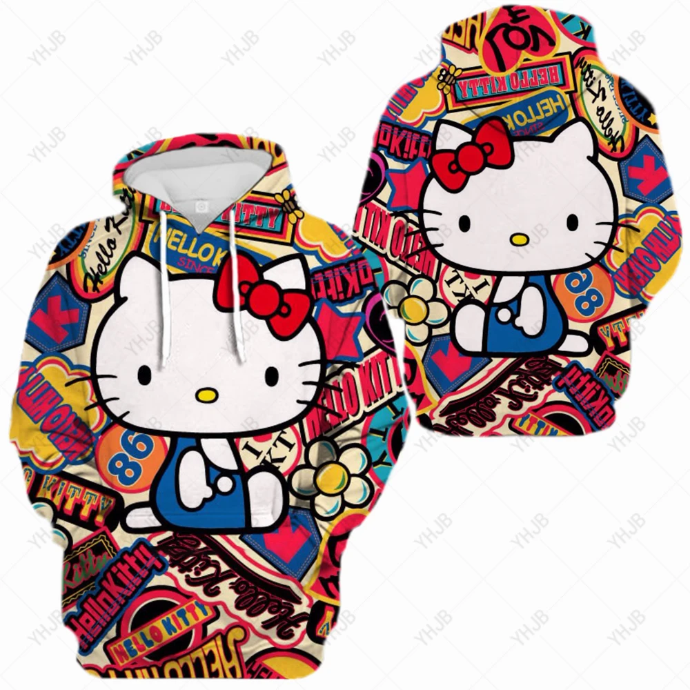 

Hello Kitty Print Cartoons Anime Women Hoodie Oversized Sweatshirt Loose Crewneck Hoody Crewneck Pullover Children's hoodie