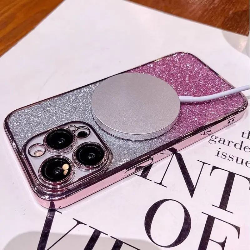 Glitter Plating Magnetic Ring Phone Case with Premium Protection and Style