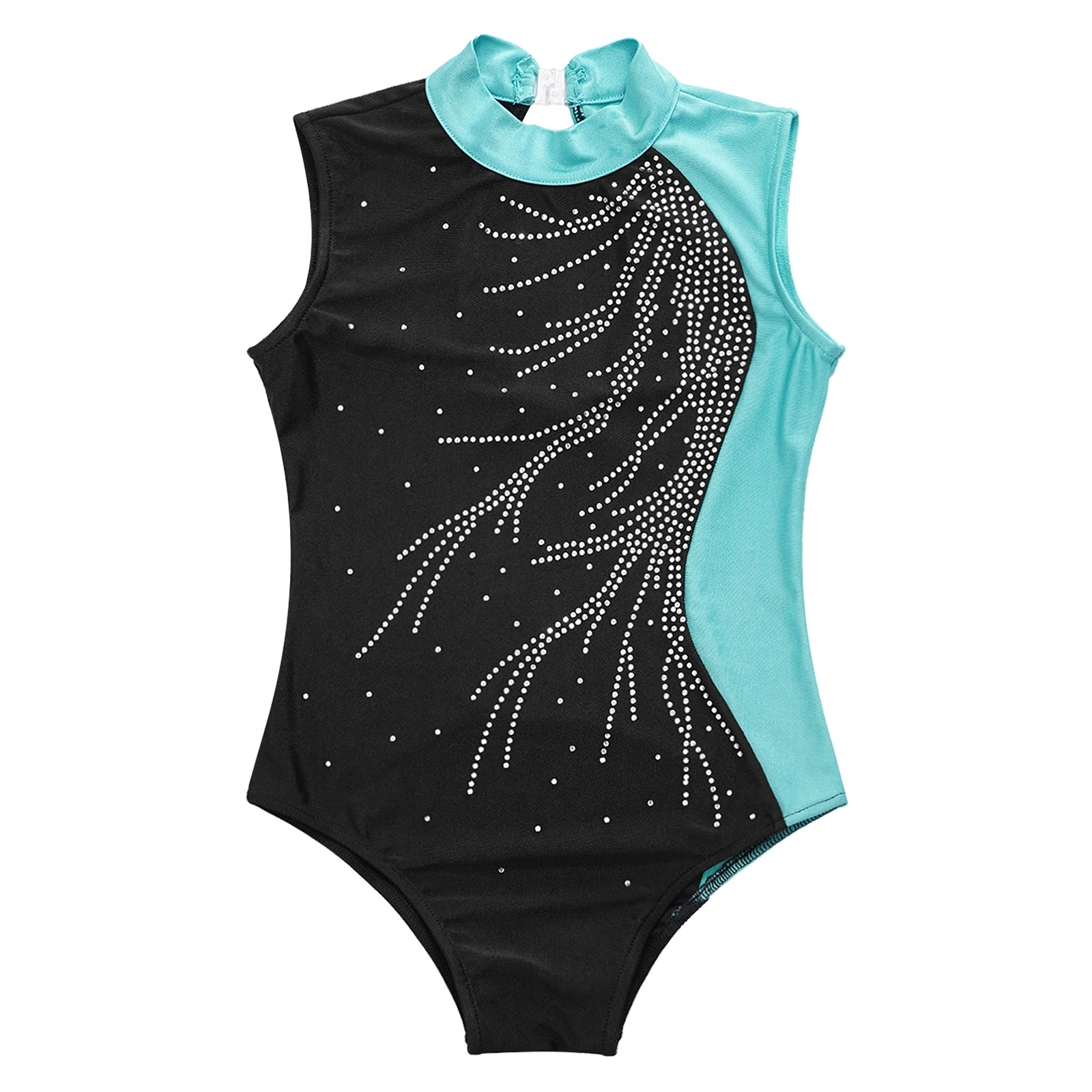 Kids Girls Sleeveless Gymnastics Bodysuit Shiny Rhinestone Skating Gymnastics Jumpsuit for Girl Children Ballet Dance Leotards