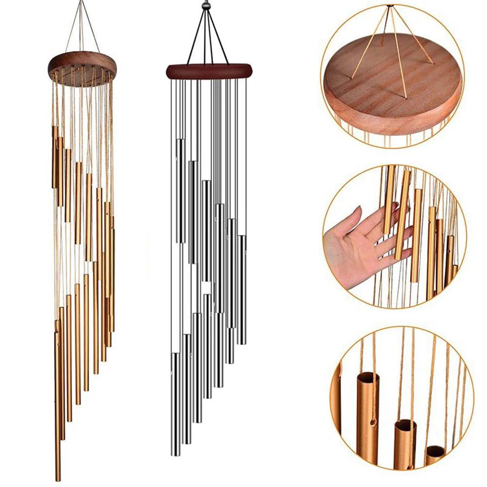 12 Tubes Wind Chimes Aluminum Tube + Pine  Metal Pipe Wind Chimes Bells Decor Outdoor Yard Decoration Large Wind Chimes Bells 2