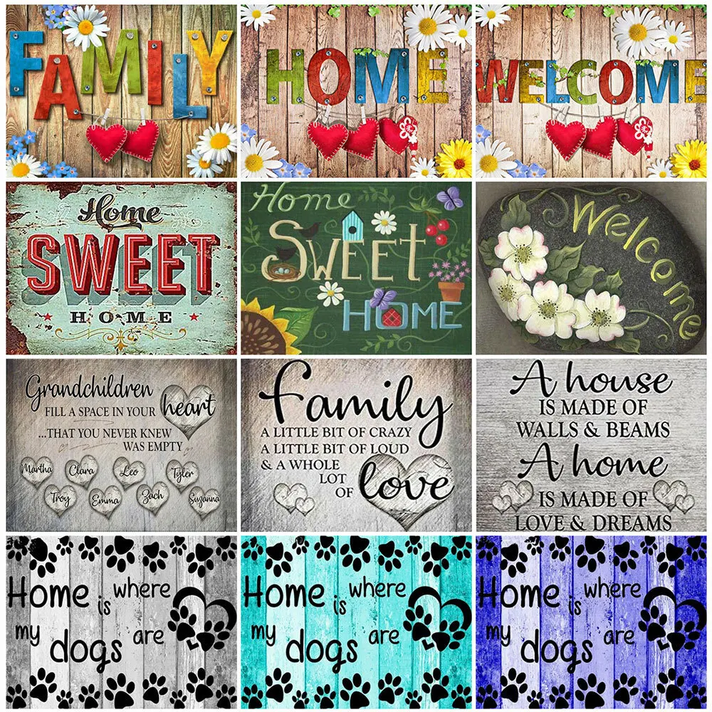 HUACAN Diamond Painting Full Round Square Text 5D DIY Diamond Embroidery Mosaic Home Decor