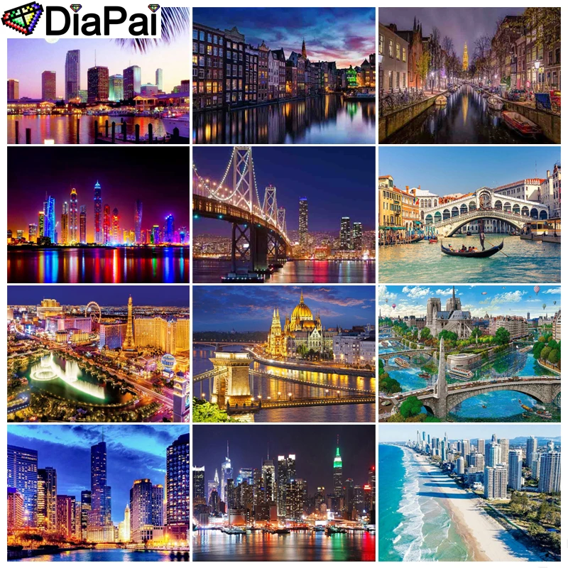 

Алмазная 5D ручная вышивка DIAPAI, картина «сделай сам», вышивка крестиком, «мостик, Ночной пейзаж», алмазная вышивка