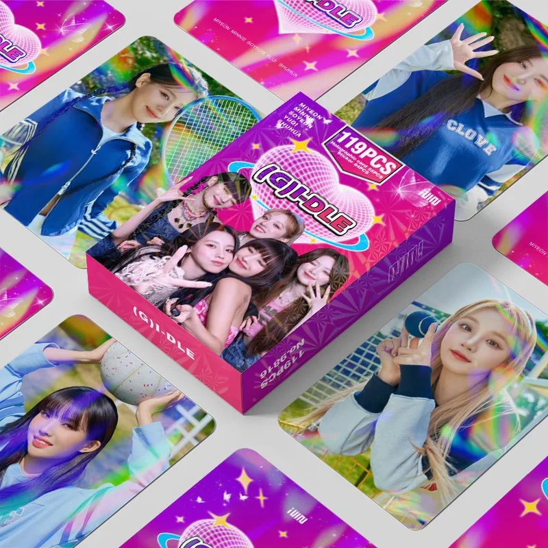 119Pcs/Set Kpop GIDLE HEAT Laser Lomo Card Stickers Photocard Double Sided HD Printed SHUHUA YUQI Fans Collection Postcard Gift