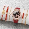 6PCS/Set Women's Watch Fashion Roma Heart Dial Leather Band Quartz Watches Leaf Bracelets Set(Without Box) 3