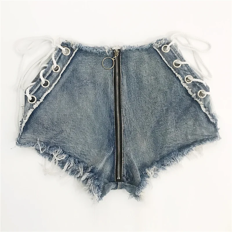 Summer Women Sexy Lace Up Hollow Out Shorts Jeans Female Mini Blue Denim Hot Shorts All-Match Distressed Skinny Jean Shorts New