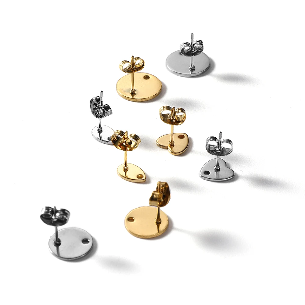 

10pcs 10/12mm Stainless Steel Love Heart Ear Studs for DIY Earrings Base Jewelry Making Hole Dangle Charm Components Accessories