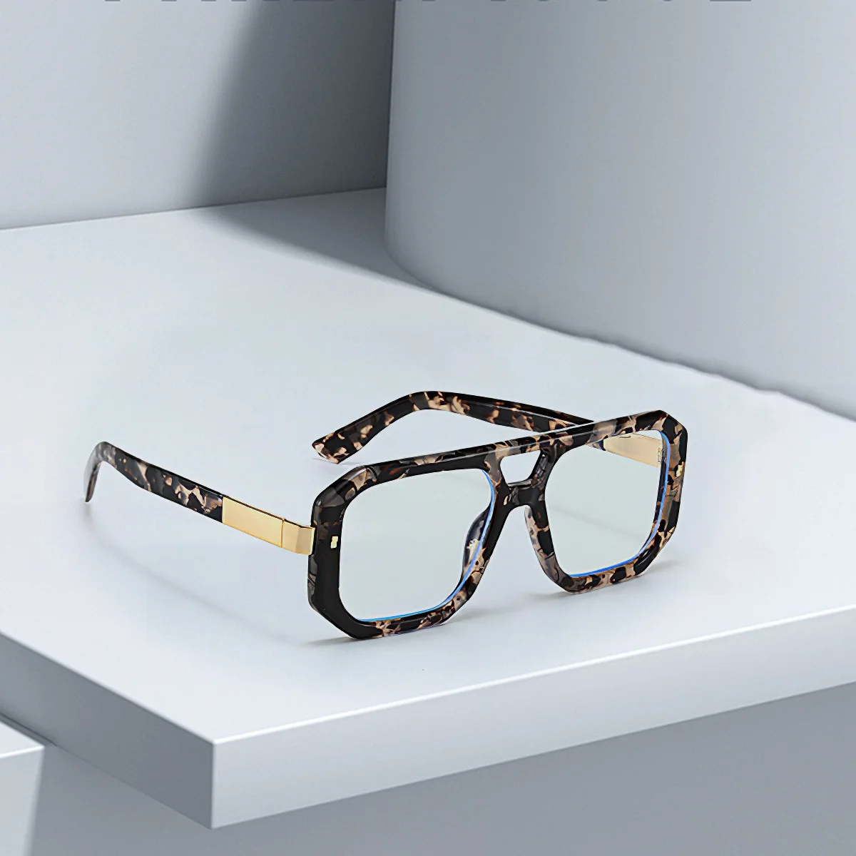 New In Black Square Anti Blue Light Glasses with Gold Lines Outlining Anti Blue Light Fashion Accessories Eye Glasses Men
