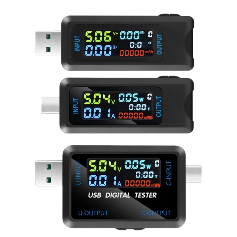 유형 C USB 테스터 컬러 스크린 LCD 디지털 멀티미터, USB C 전압 전류 전압계 앰프 볼트 전류계 감지기 