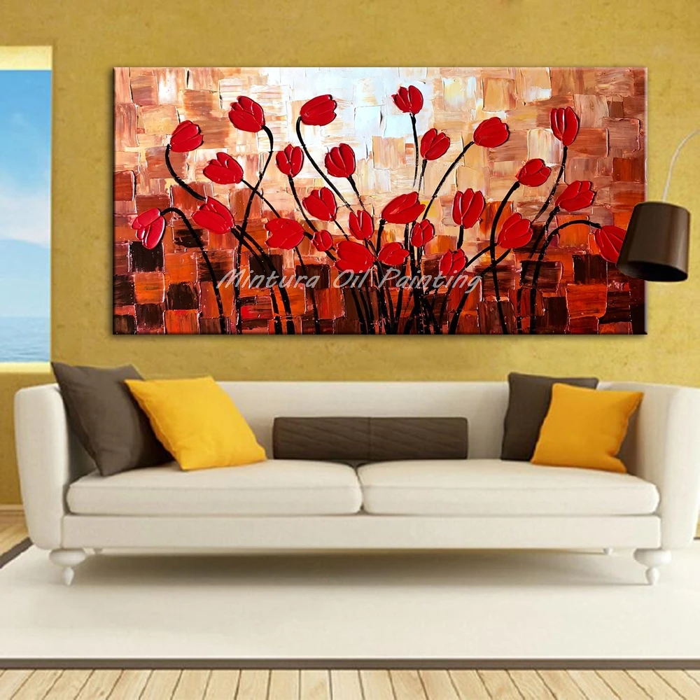 

Mintura Oil Paintings on Canvas,Handmade Morden Art Pictures Room Thick Paintings Flowers of All Colors Home Decor No Framed