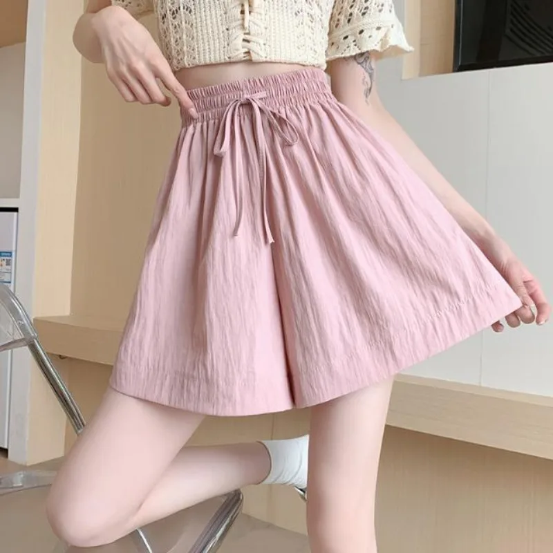 Shorts Wide Leg Pants Quarter Pants Ice Shreds Fold Women Summer Thin Loose Fitting Motion Leisure A-line Pants