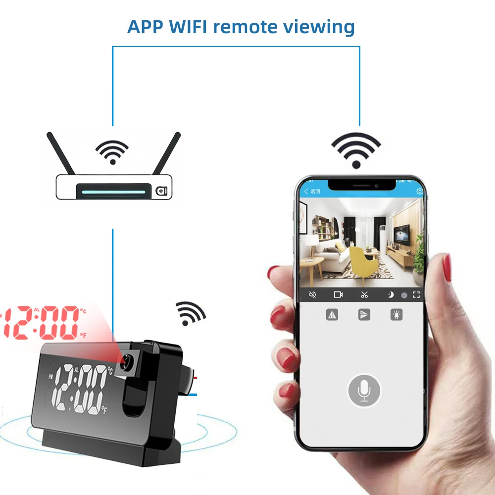 4K HD mini clock camera, supports motion detection alarm, WIFI connection, APP remote viewing, and home security 4