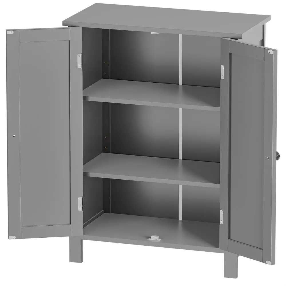 Bathroom Floor Cabinet Storage Grey Wooden Cupboard 3 Shelves Free Standing 5