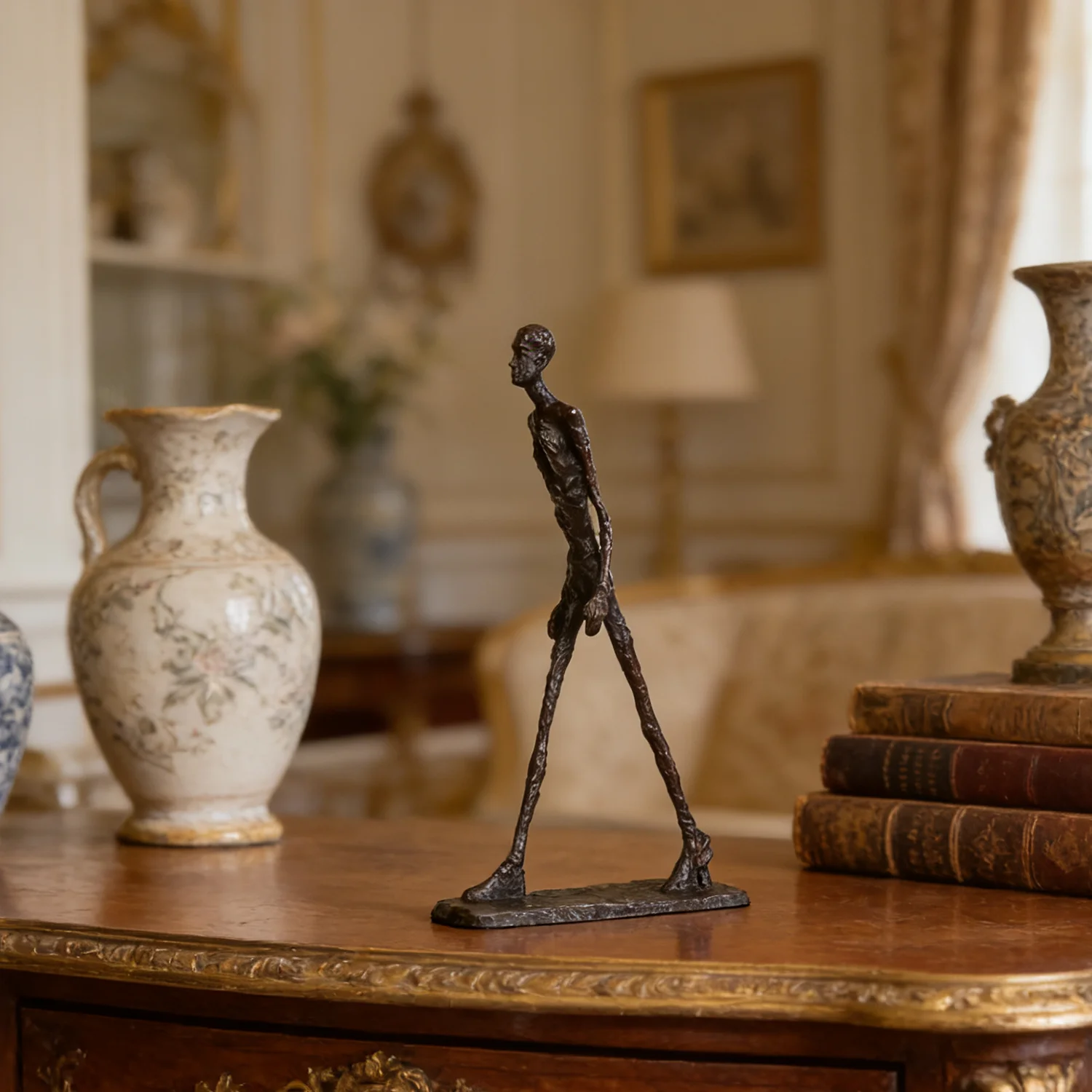 Giacometti 조각 청동 산책 남자 동상 복제 유명한 추상 해골 컬렉션 입상 홈 장식