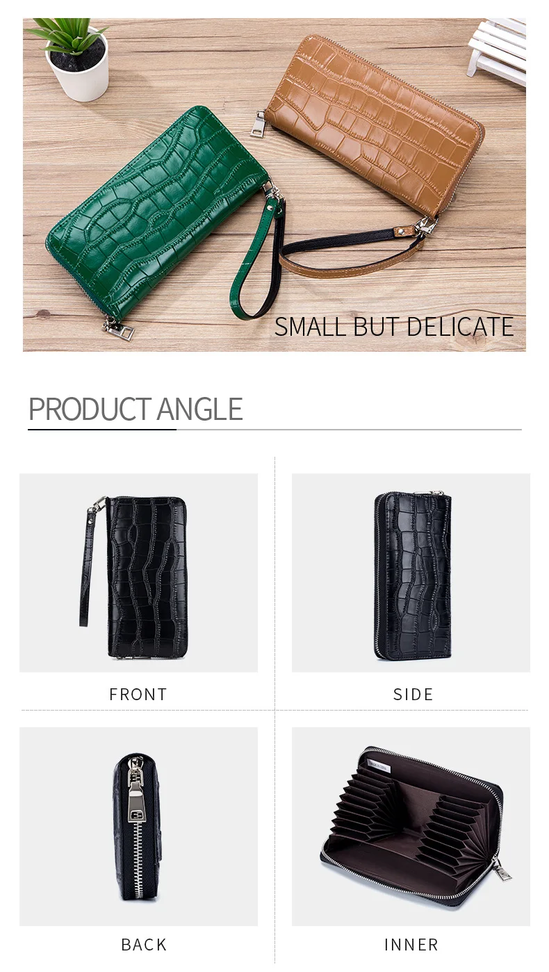 Alligator-Kartenhalter-Geldbörse, lange Geldbörse aus echtem Leder, Damen-Clutch aus echtem Rindsleder – Detail 6