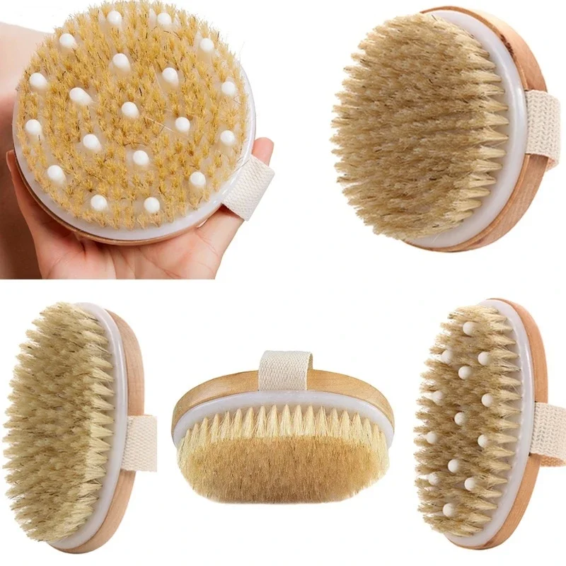 

Natural Bristle Brush Soft Wet Dry Skin Body SPA Brush Bath Massager Home Dry Wet Back Shower Brushes Exfoliating Bathing Brush