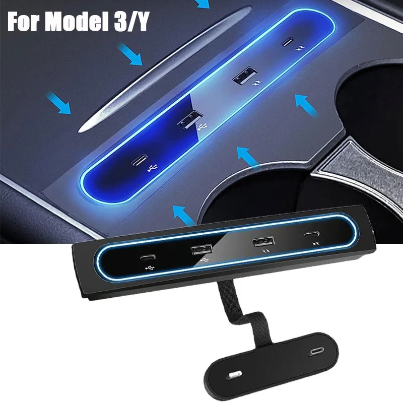 

For Tesla Model 3 Model Y 2021 27W Quick Charger Intelligent Docking Station USB Shunt Hub Decoration Interior Refit Accessories