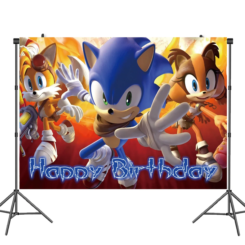 thumbnail image 1 of Fondo fotográfico personalizado con nombre y años de Sonic the Hedgehog, decoración para fiesta de cumpleaños, vinilo, tela de poliéster, pancarta de tela, 1 of 5