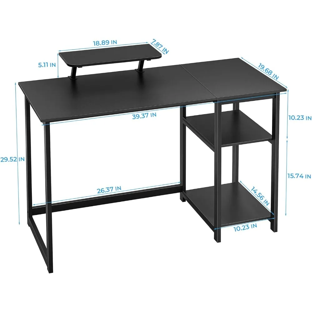 Computer Desk 39 Inch W Monitor Stand,Office Desk with Adjustable Storage Shelves,Small Gaming Desk for Home Work Writing Study 3