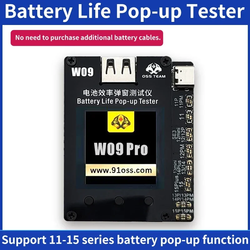 OSS W09 Pro V3 Battery Efficiency Pop Up Tester No External Cable Direct Card Efficiency 100 Data for IPhone 11-15PM