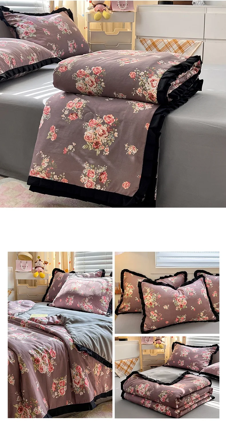 Floral Style Duvet Summer Comforter Single/Queen Size Quilts Quilted Blanket Skin-friendly Bedspread 여름이불(Pillowcase Need Order)