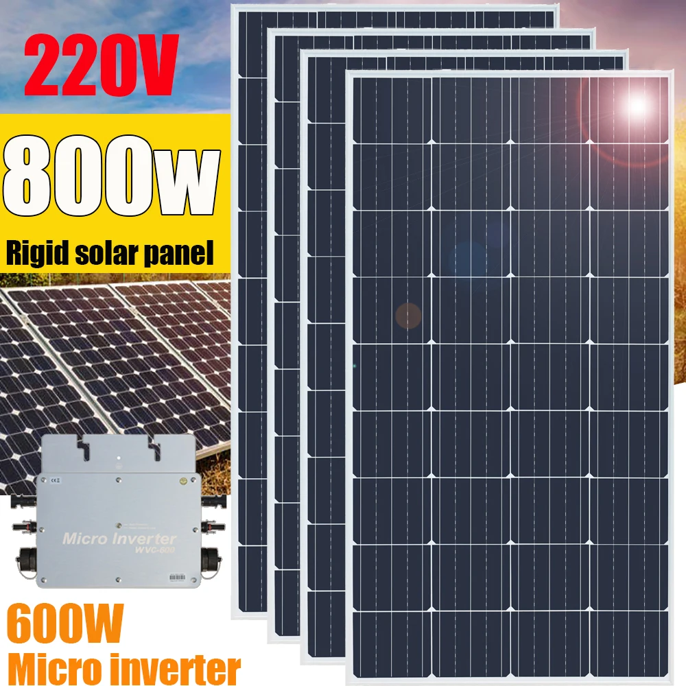 800W 600W 300W Pannello Solare Kit Pannello Fotovoltaico Rigido Plug And Play 220V Sistema Domestico Balcone Power Micro Inverter On Grid Tie