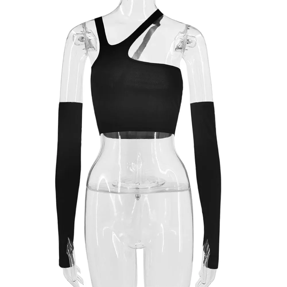 white camisole Summer Sexy Tank Camis Fashion Off Shoulder Irregular Split Sleeve Slim Fit Crop Top Women Sleeveless Casual Short T-shirt corset t shirt