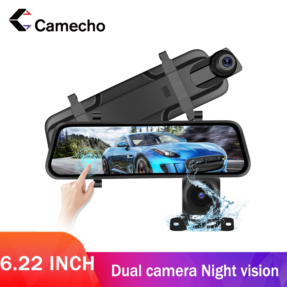 Caméra de rétroviseur pour voiture, écran tactile, enregistreur vidéo,  rétroviseur, caméra de tableau de bord, avant et arrière, boîte noire DVR -  AliExpress