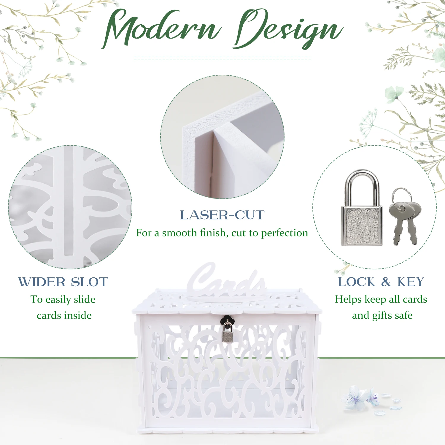 OurWarm White Lockable Wedding Card Box PVC Wedding Card Mailbox for Reception Graduation Baby Shower Decoration