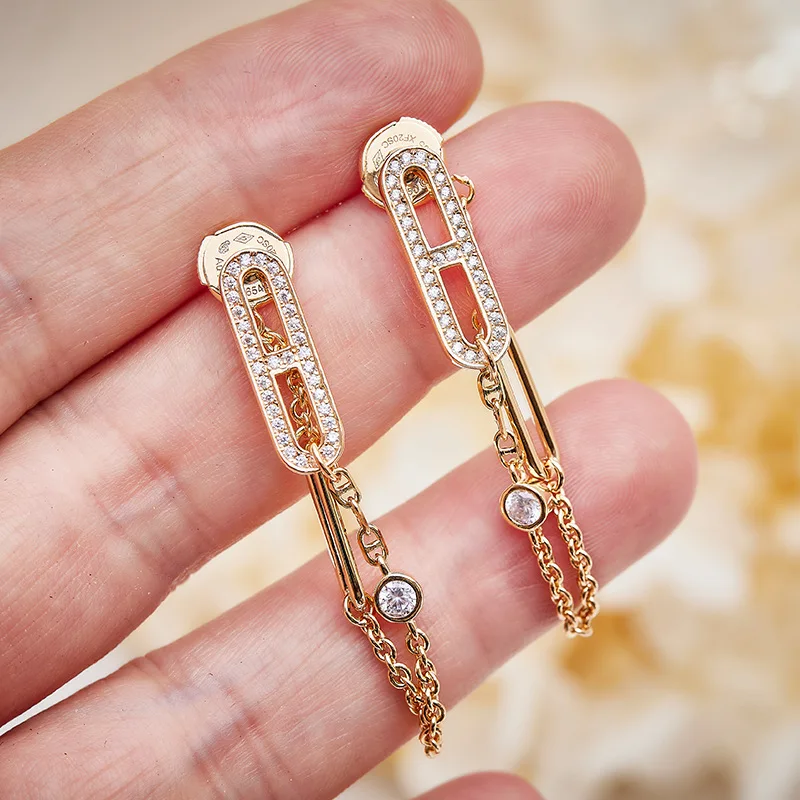 

S925 Sterling Silver Gold-Plated Zircon Nose Earrings, Luxurious Geometric Ladies Ear Studs with Flying Saucer Backs