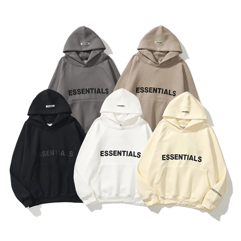 

Unisex Double Thread ESSENTIALS Embossed Three-dimensional Letter Pure Cotton Plush Sweater Retro Hip-hop Hoodie Jacket