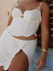 CHRONSTYLE Women 2 Pieces Skirts Sets Lace Flower Lace-up Strap Camis Side Split Mini Skirts Summer Outfits Party Clubwear 2024 4