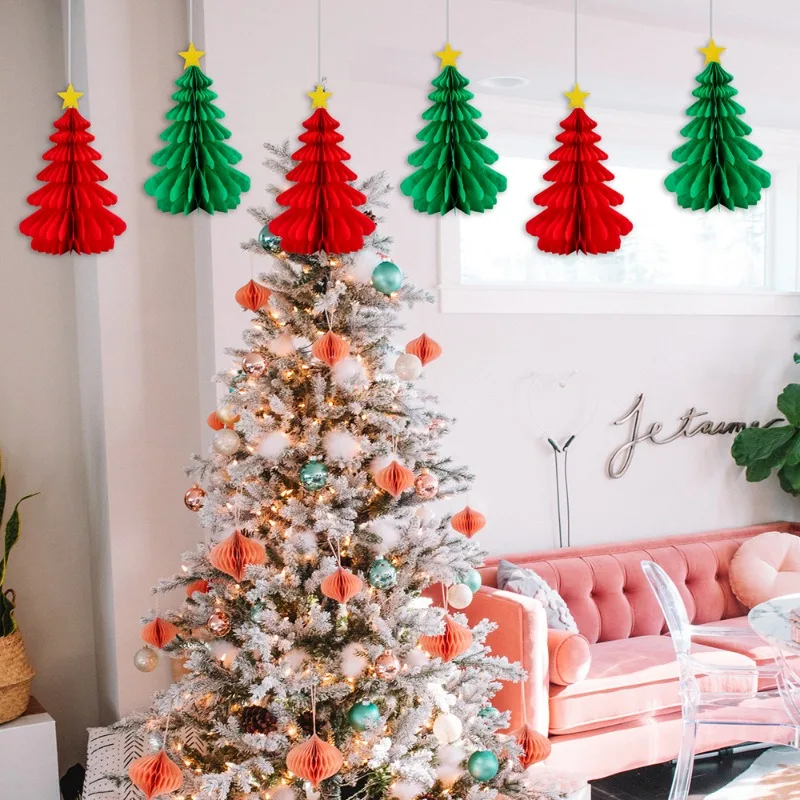 Christmas Tree Table Decoration Paper Honeycomb Pendant Merry Christmas Hanging Ornaments For Home New Year Xmas Festival