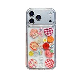 Adorable Strawberry Silicone Shockproof Phone Case with Button Design - iPhone 14 Pro Max (Clear)