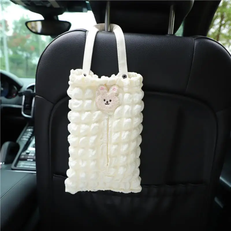 

New Car Tissue Box Temperament Puff Grid Car Seat Hanging Paper Drawer Cartoon Bear Car Tissue Drawer Box Interior Supplies