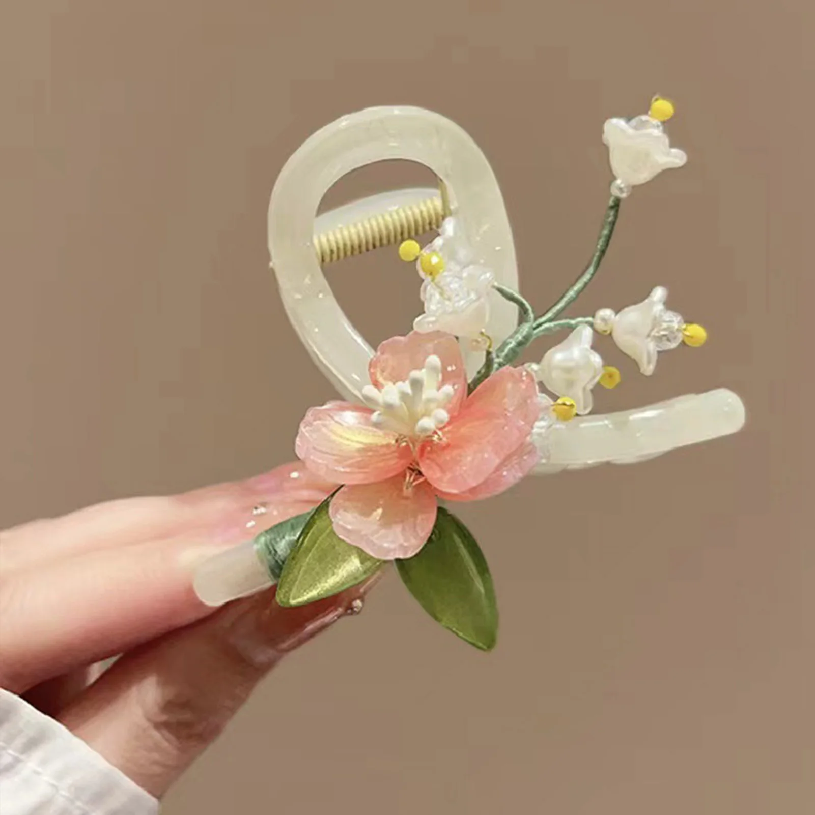 여성을위한 중국어 복고풍 스타일 머리 발톱 다양한 우아한 꽃 헤어 클립 목련 복숭아 꽃 머리핀 여름 해변 상어 클립