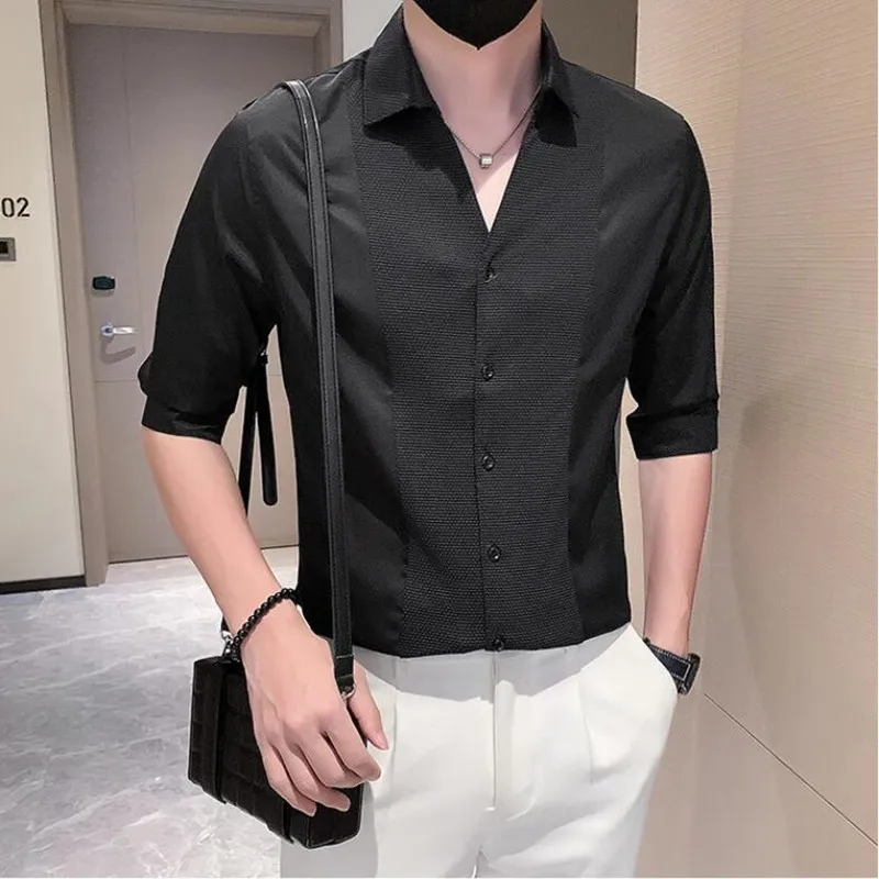 Men Summer High Quality Half-sleeved Shirts/Male Slim Fit V-neck Fashion Business Dress Shirt Brand Clothing M-3XL