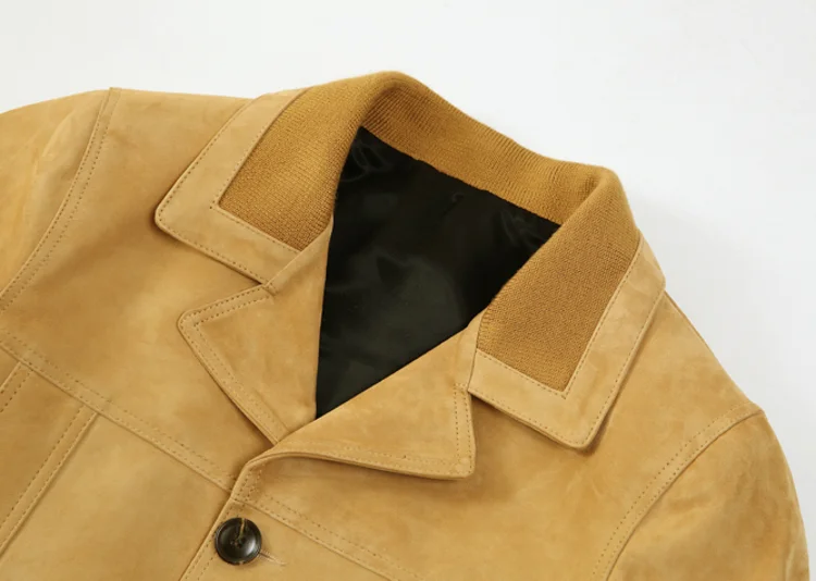Description Picture 5 of itemAutumn Men Single Breasted Goat Suede Leather Cargo Jacket Vintage Slim Fit Motorcycle Riding Genuine Leather Coat Man Jacket