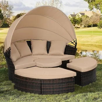 Outdoor Patio Daybed with Retractable Canopy 1