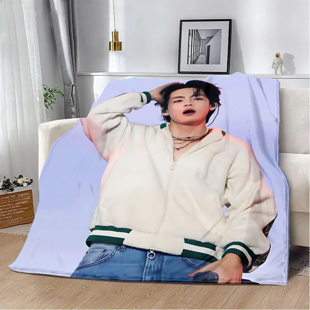 Cartoon Printed Blanket B-BT21S Picnic Blankets Warm Blanket Soft and Comfortable K-Kim taehyungS Home Travel Birthday Gift 4