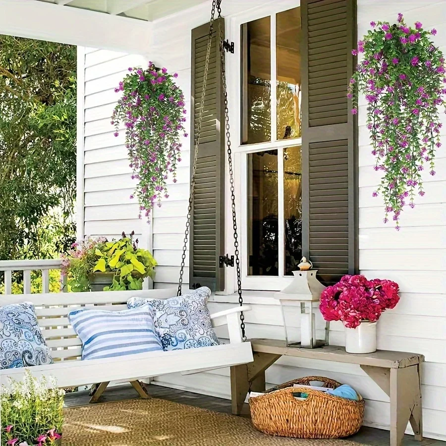 1PC Artificial Hanging Plants, Fake Hanging Plants, Fake Eucalyptus Leaves, Green Vines, Outdoor UV Resistant Plastic Plants