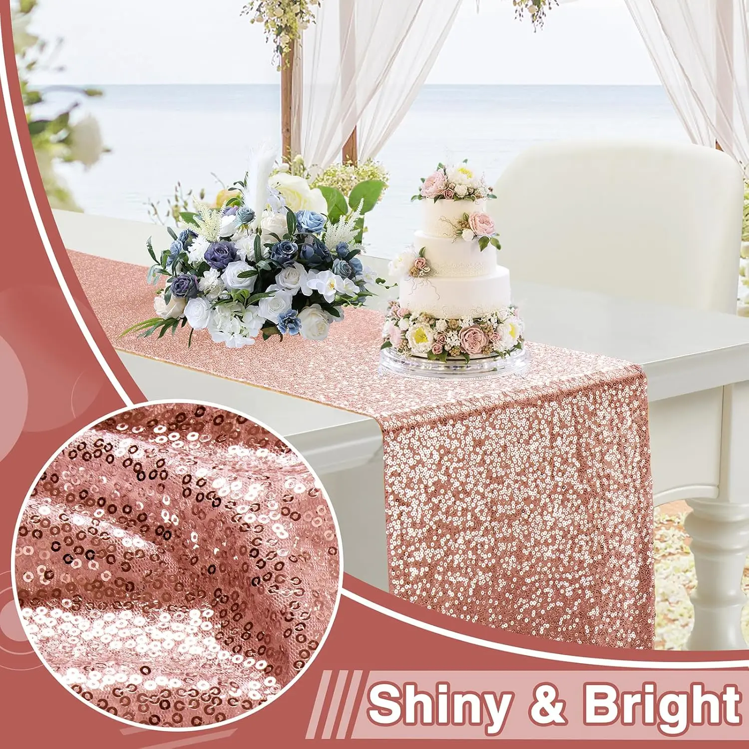 Elegant Rose Gold Sequin Table Runner - 12x108 | Sparkling Dining Table Centerpiece