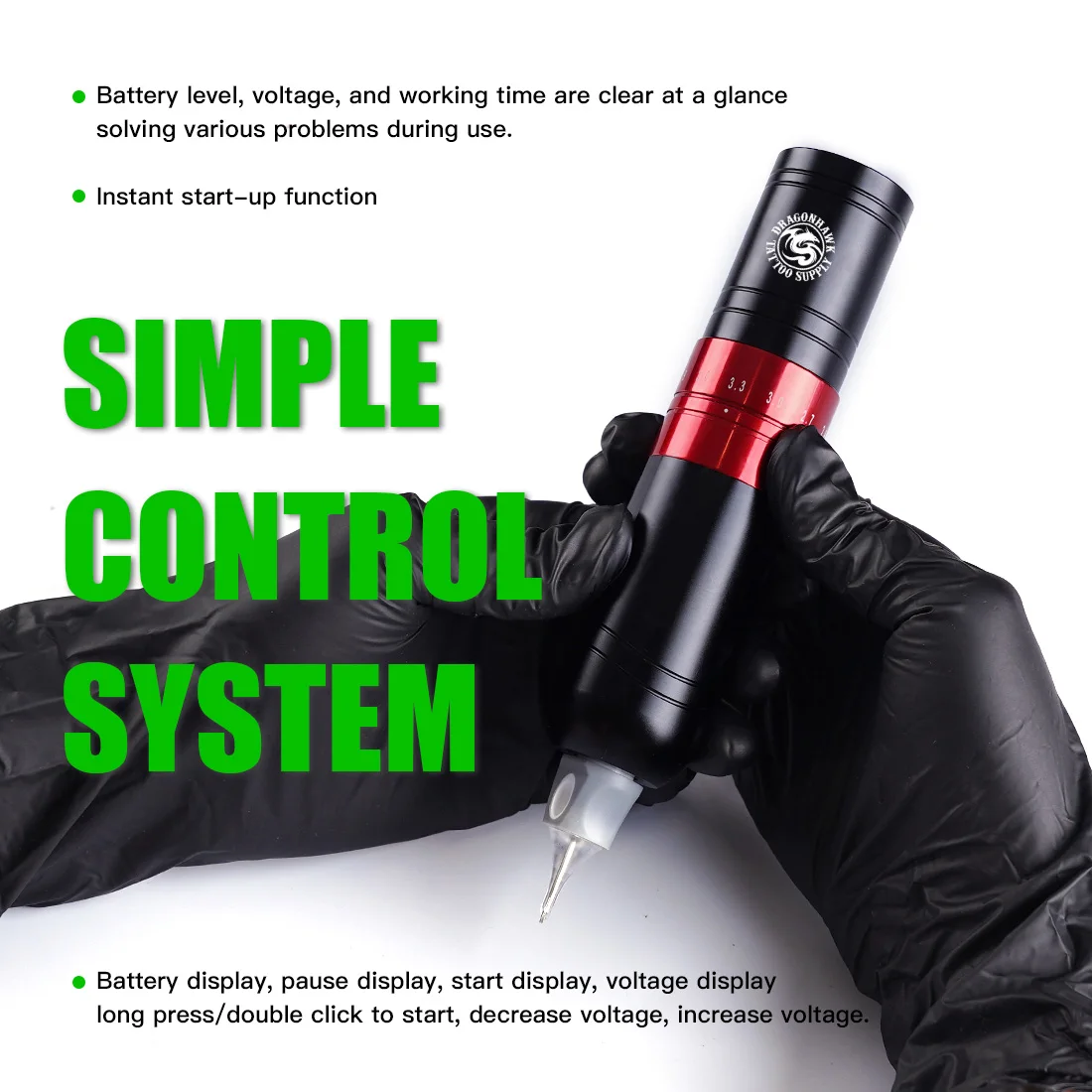 Dragonhawk 7 ストロークワイヤレスタトゥーマシンロータリーコアレス