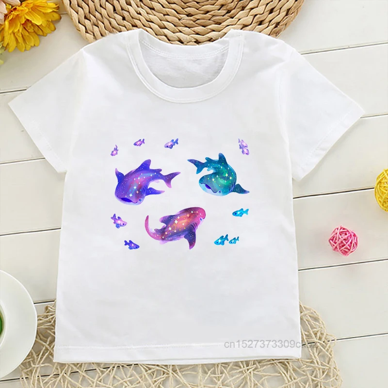 Types Of Shark Identification Cartoon Print Tshirt Boys Kawaii Kids Clothes Cute T-Shirt Children'S Clothing Summer Tops Tee
