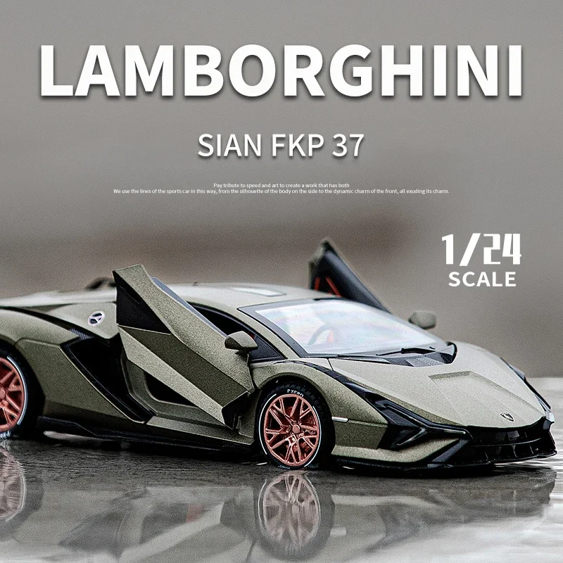 

New 1:24 Lamborghinis Sian FKP37 Car Sports Car Model Diecast Sound Super Racing Lifting Tail Hot Car Wheel For Children Gifts